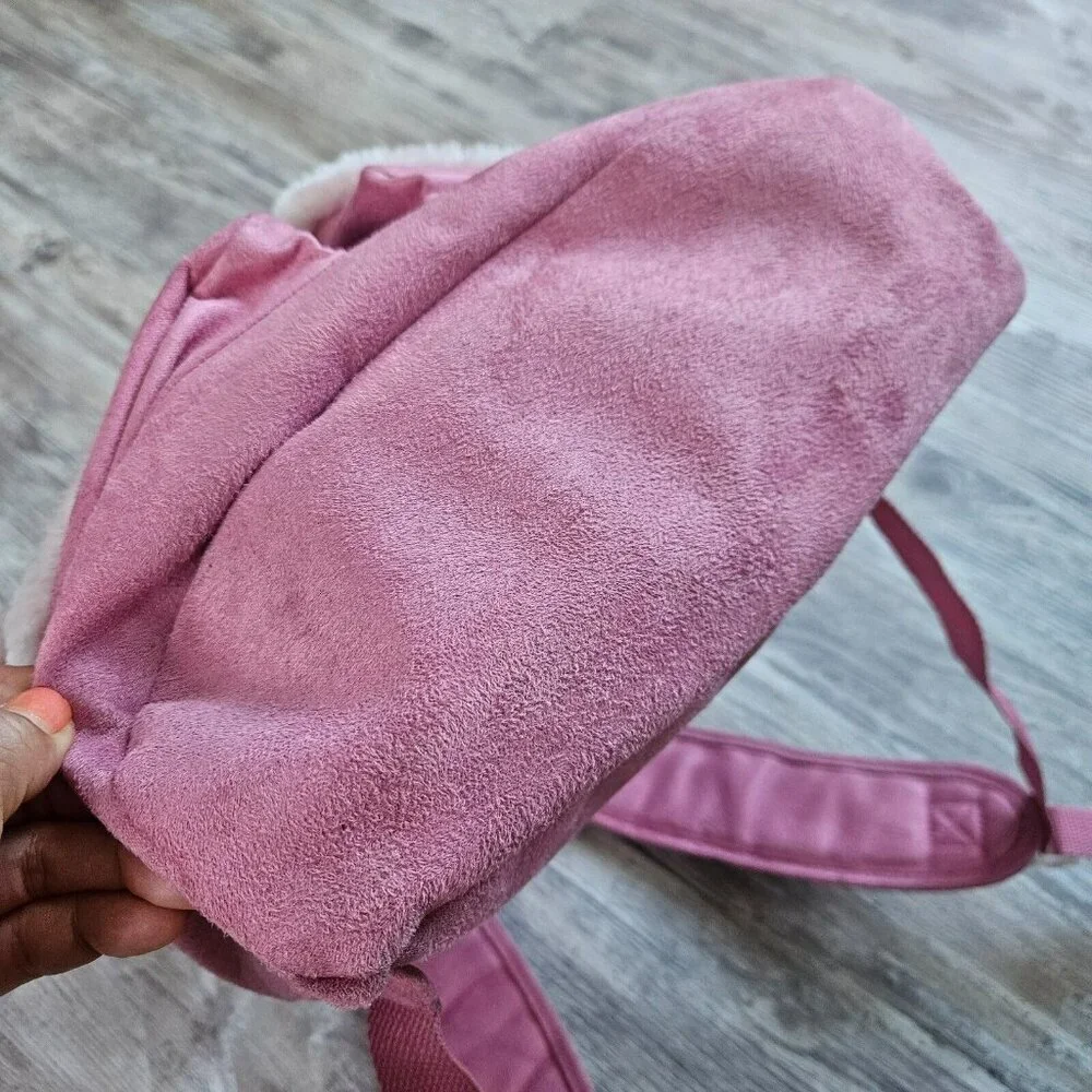 Supergirl Pink Faux Suede Backpack W/ Rhinestone Logo Furry Trim Bling Superhero - Picture 11 of 16